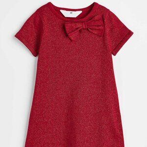 H&M Kids Red Glitter Sparkly Short Sleeve Dress, Size 6x-7